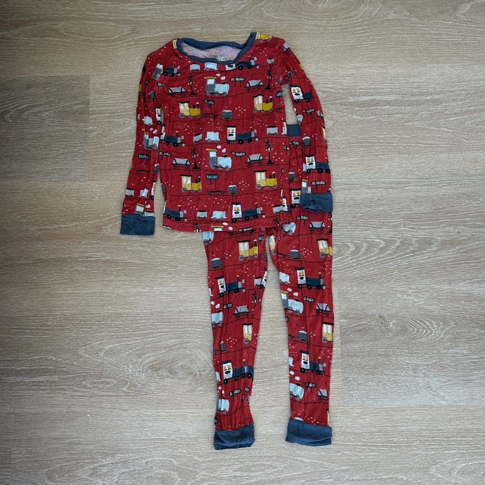 Little Sleepies All Aboard Train Bamboo Pajamas 4T Red